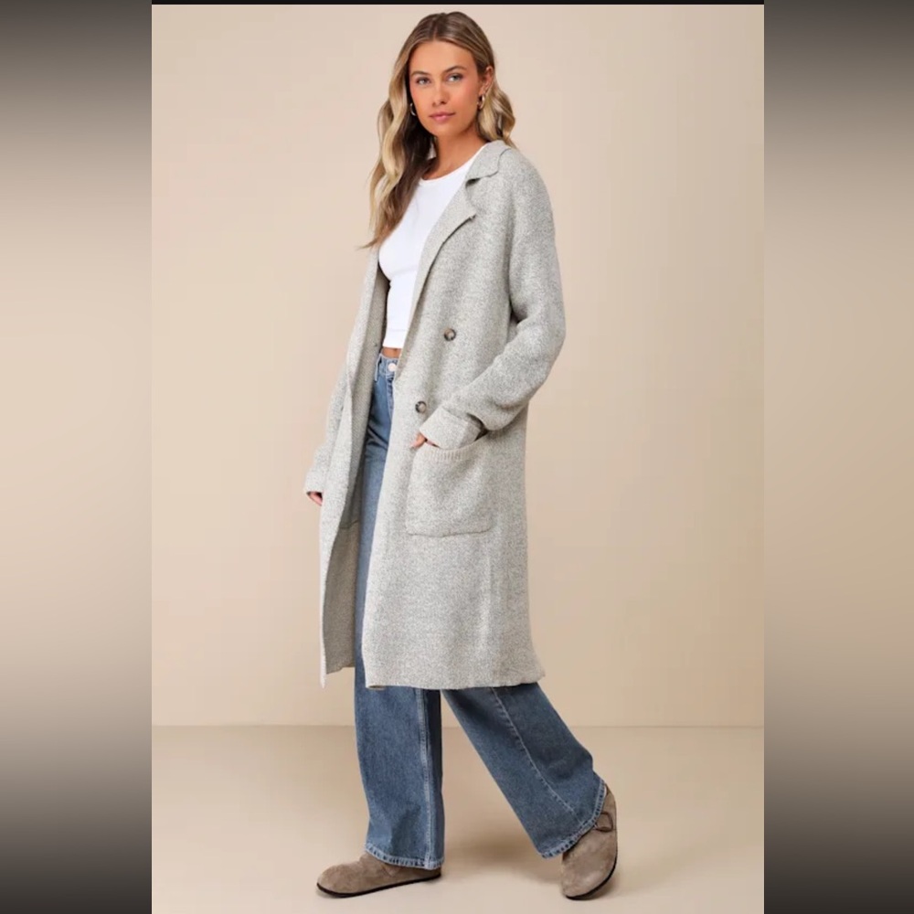 Lulus Cuddle Club Beige Long Sleeve Sweater Coat - Size M